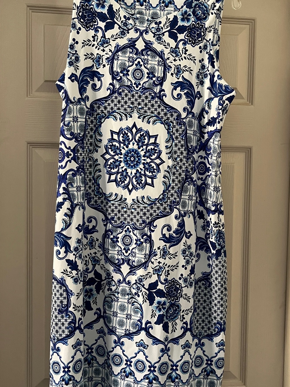 Charter Club Blue and White Tile-Print Dress size Large